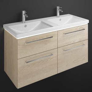 burgbad Eqio Waschtischkombination mit Keramik-Doppelwaschtisch mit LED-Beleuchtung, 123 cm, mit Stangengriff P95