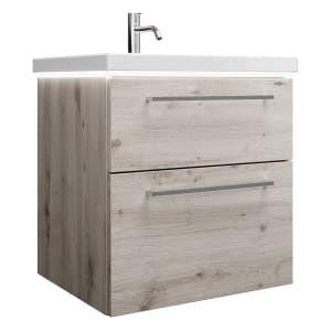 burgbad Eqio Waschtischkombination mit Keramik-Waschtisch mit LED-Beleuchtung, 63 cm, mit Stangengriff P95