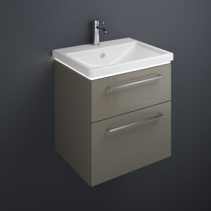 burgbad Eqio Waschtischkombination mit Keramik-Waschtisch mit LED-Beleuchtung, 63 cm, mit Stangengriff P95