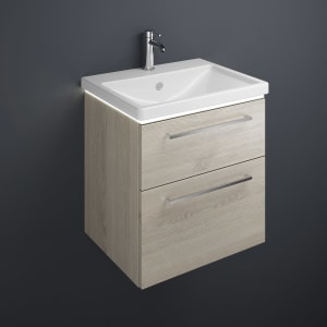 burgbad Eqio Waschtischkombination mit Keramik-Waschtisch mit LED-Beleuchtung, 63 cm, mit Stangengriff P95