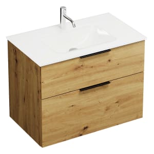burgbad Eqio Waschtischkombination mit Glaswaschtisch 82 cm, mit Griff G0200