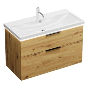 burgbad Eqio Waschtischkombination mit Keramik-Waschtisch mit LED-Beleuchtung, 103 cm, mit Griff G0200