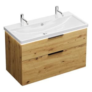 burgbad Eqio Waschtischkombination mit Keramik-Waschtisch mit LED-Beleuchtung, 103 cm, mit Griff G0200