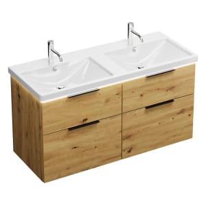 burgbad Eqio Waschtischkombination mit Keramik-Doppelwaschtisch mit LED-Beleuchtung, 123 cm, mit Griff G0200