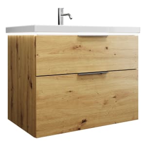 burgbad Eqio Waschtischkombination mit Keramik-Waschtisch mit LED-Beleuchtung, 83 cm, mit Griff G0146