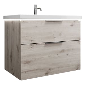 burgbad Eqio Waschtischkombination mit Keramik-Waschtisch mit LED-Beleuchtung, 83 cm, mit Griff G0146