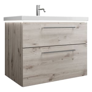 burgbad Eqio Waschtischkombination mit Keramik-Waschtisch mit LED-Beleuchtung, 83 cm, mit Stangengriff P95