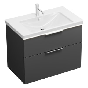 burgbad Eqio Waschtischkombination mit Keramik-Waschtisch mit LED-Beleuchtung, 83 cm, mit Griff G0146