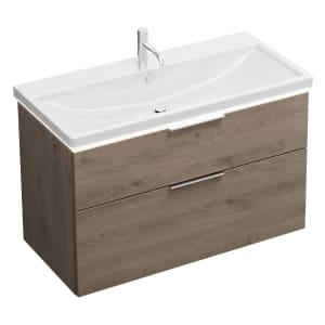 burgbad Eqio Waschtischkombination mit Keramik-Waschtisch mit LED-Beleuchtung, 103 cm, mit Griff G0146