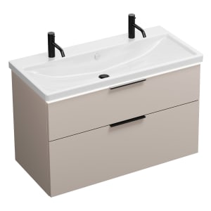 burgbad Eqio Waschtischkombination mit Keramik-Waschtisch mit LED-Beleuchtung, 103 cm, mit Griff G0200