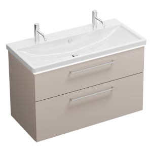 burgbad Eqio Waschtischkombination mit Keramik-Waschtisch mit LED-Beleuchtung, 103 cm, mit Stangengriff P95