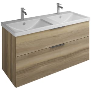 burgbad Eqio Waschtischkombination mit Keramik-Doppelwaschtisch, 123 cm, mit Griff G0200