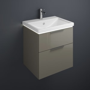 burgbad Eqio Waschtischkombination mit Keramik-Waschtisch mit LED-Beleuchtung, 63 cm, mit Griff G0200