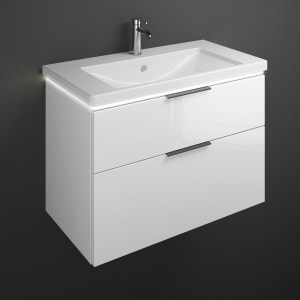 burgbad Eqio Waschtischkombination mit Keramik-Waschtisch mit LED-Beleuchtung, 93 cm, mit Griff G0200