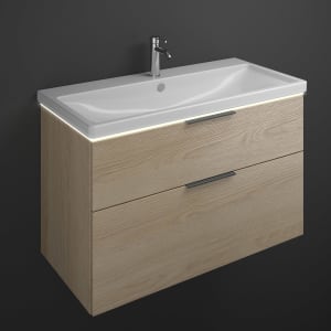 burgbad Eqio Waschtischkombination mit Keramik-Waschtisch mit LED-Beleuchtung, 103 cm, mit Griff G0200