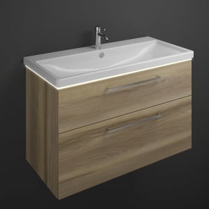 burgbad Eqio Waschtischkombination mit Keramik-Waschtisch mit LED-Beleuchtung, 103 cm, mit Stangengriff P95