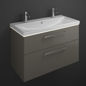 burgbad Eqio Waschtischkombination mit Keramik-Waschtisch mit LED-Beleuchtung, 103 cm, mit Stangengriff P95