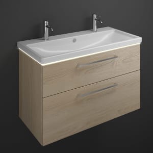 burgbad Eqio Waschtischkombination mit Keramik-Waschtisch mit LED-Beleuchtung, 103 cm, mit Stangengriff P95