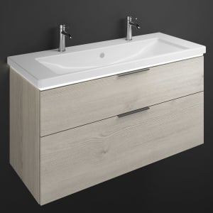 burgbad Eqio Waschtischkombination mit Keramik-Waschtisch mit LED-Beleuchtung, 123 cm, mit Griff G0200