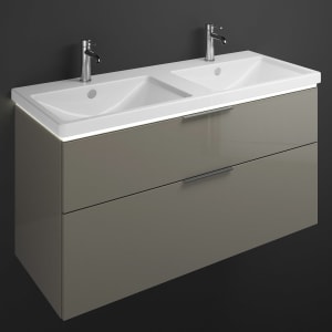 burgbad Eqio Waschtischkombination mit Keramik-Doppelwaschtisch mit LED-Beleuchtung, 123 cm, mit Griff G0200