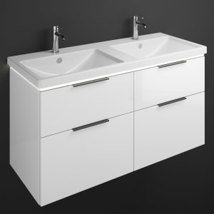 burgbad Eqio Waschtischkombination mit Keramik-Doppelwaschtisch mit LED-Beleuchtung, 123 cm, mit Griff G0200