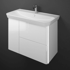 burgbad Iveo Waschtischkombination mit Keramik-Waschtisch und LED-Beleuchtung 100 cm Version Rechts