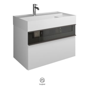 burgbad Yumo Mineralguss-Waschtisch inkl. Waschtischunterschrank 81,5 cm mit obere Alurahmenfront