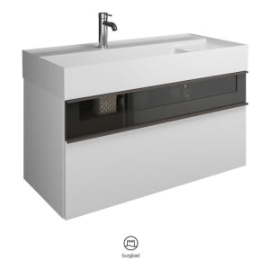 burgbad Yumo Mineralguss-Waschtisch inkl. Waschtischunterschrank 101,5 cm mit obere Alurahmenfront