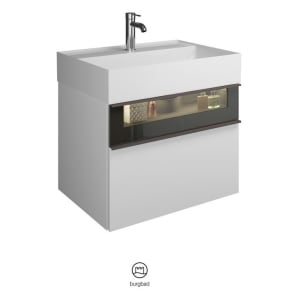 burgbad Yumo Mineralguss-Waschtisch inkl. Waschtischunterschrank 66,5 cm mit obere Alurahmenfront und LED- Beleuchtung