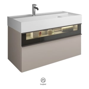 burgbad Yumo Mineralguss-Waschtisch inkl. Waschtischunterschrank 101,5 cm mit obere Alurahmenfront und LED-Beleuchtung