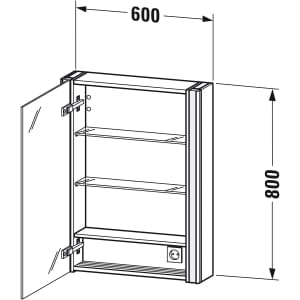 Duravit Xsquare Spiegelschrank 60 x 80 cm, 1 Tür Anschlag links, Steckdose: LKZ 0 (DE,AT)