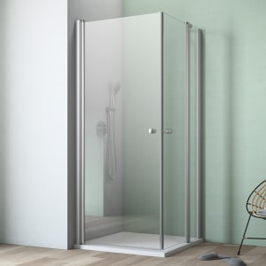 GEO maw flex Eckeinstieg 3-teilig mit Pendeltüren und Festteil rechts, 100 x 100 cm mit Glasbeschichtung