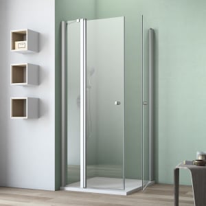 GEO maw flex Eckeinstieg 3-teilig mit Pendeltüren und Festteil links, 80 x 90 cm mit Glasbeschichtung