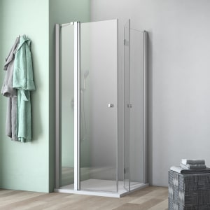 GEO maw flex Eckeinstieg 3-teilig mit Festteil/Pendeltür und Drehfalttür, 90 x 80 cm mit Glasbeschichtung