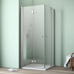 GEO maw flex Eckeinstieg 3-teilig mit Drehfalttür und Pendeltür/Festteil, 80 x 100 cm mit Glasbeschichtung