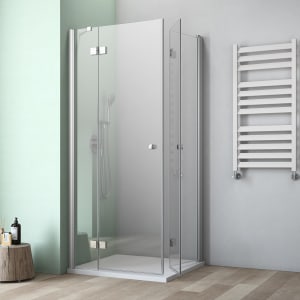 GEO maw flex Eckeinstieg 3-teilig mit Festteil/Drehtür und Drehfalttür, 100 x 90 cm mit Glasbeschichtung