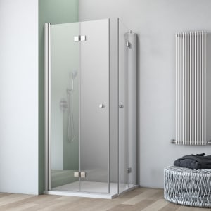 GEO maw flex Eckeinstieg 3-teilig mit Drehfalttür und Drehtür/Festteil, 100 x 90 cm mit Glasbeschichtung