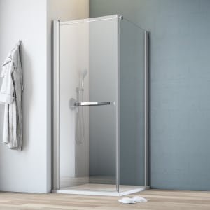 GEO maw flex Drehtür links mit Bogengriff und Seitenwand, 90 x 80 cm mit Glasbeschichtung