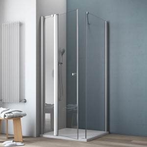 GEO maw flex Drehtür links mit Drehsäule an Festteil und Seitenwand, 80 x 100 cm mit Glasbeschichtung