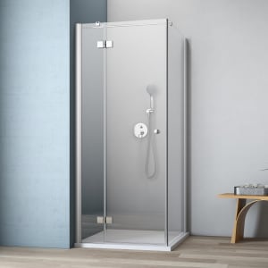 GEO maw flex Drehtür links mit Bändern an Festteil und Seitenwand, 90 x 90 cm