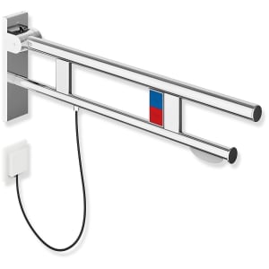 HEWI System 900 Stützklappgriff Duo Design B mit 2 Funktionstasten (E-Ausfhrg.)+ WC-Papierh., li. 90 cm