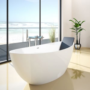 freistehende Badewanne aus Mineralguss 180x85x70 cm weiss Design QUATTRO 