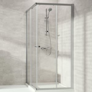 HÜPPE Alpha 2 teilgerahmt 4-Eck Gleittüreckeinstieg 2-teilig, 100/100 x 190 cm, Glas ohne Anti-Plaque