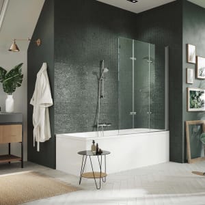 HÜPPE Design pure Badewannenabtrennung 3-teilig B: 140,1-160 H: bis 150 cm Rechtsbefestigung, Glas ohne Anti-Plaque