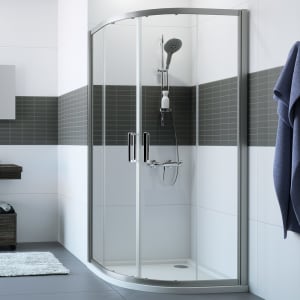 HÜPPE Classics 2 Gleittür 1/4 Kreis mit Festteilen 90/90 x 190 cm, R= 55 cm, Glas ohne Anti-Plaque
