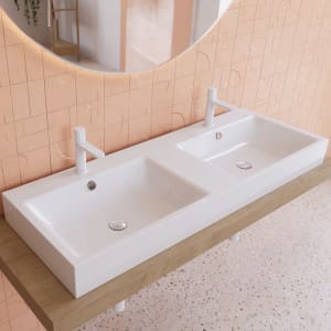 Kaldewei PURO Aufsatz-Doppelwaschtisch 3171 mit 2 Hahnlochbohrungen, 130 cm