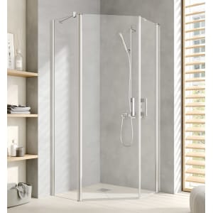 Kermi Pega Fünfeck-Duschkabine Pendeltüren mit Festfeld 100 x 100 cm, Schenkelmaß Wanne 50 cm, Anschlag links