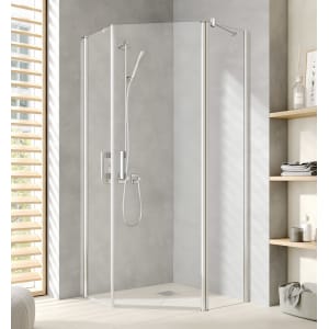 Kermi Pega Fünfeck-Duschkabine Pendeltüren mit Festfeld 100 x 100 cm, Schenkelmaß Wanne 50 cm, Anschlag rechts