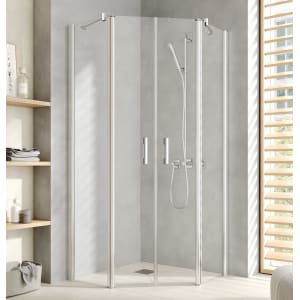 Kermi Pega Fünfeck-Duschkabine Pendeltüren mit Festfeldern 90 x 90 cm, Schenkelmaß Wanne: 43,7 cm