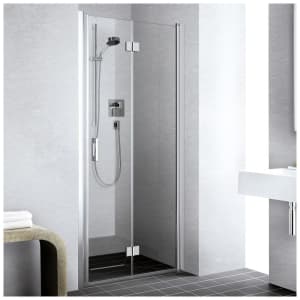 Kermi Liga Pendel-Falttür für Duschplatz 100 cm mit 2 Glasflügeln, Anschlag rechts